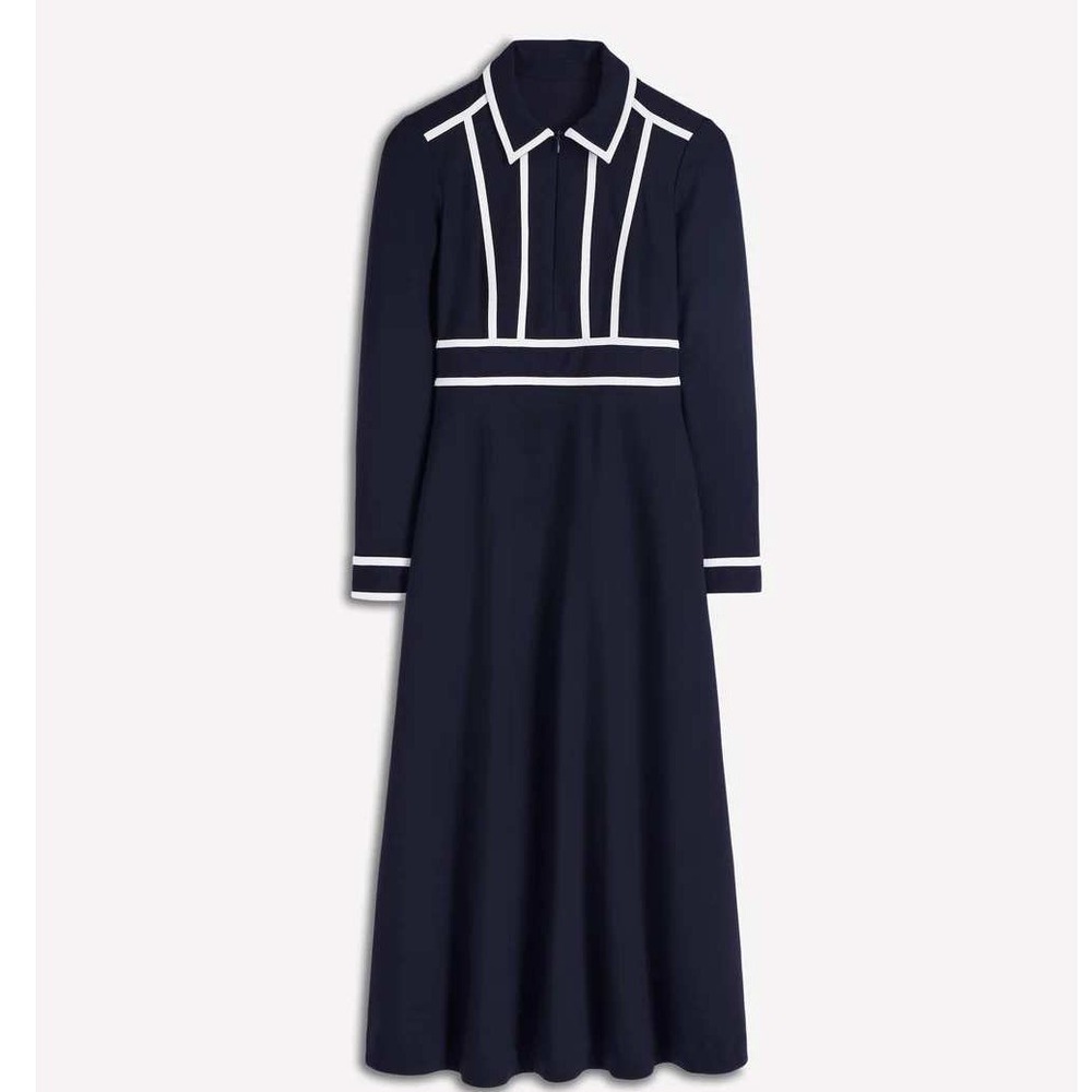 Boden Contrast Ponte Jersey Midi Dress Navy Blue Ivory Size 12 Regular New W Tag